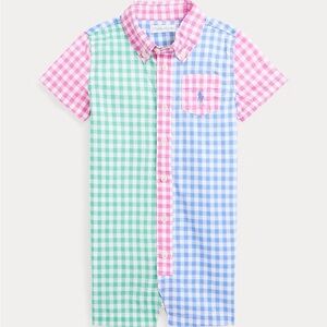 Ralph Lauren Baby Boys Gingham Cotton Poplin Fun Shortall Un Blue/Red/Green